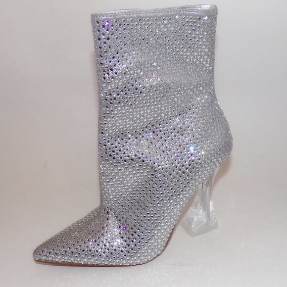 STEVE MADDEN Vivy-r Crystal Boots wclear Lucite Heel sz 6 - Picture 2 of 7